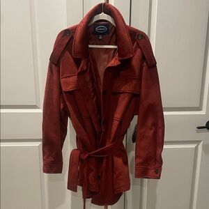 Scoop Red Faux Wool Belted Jacket